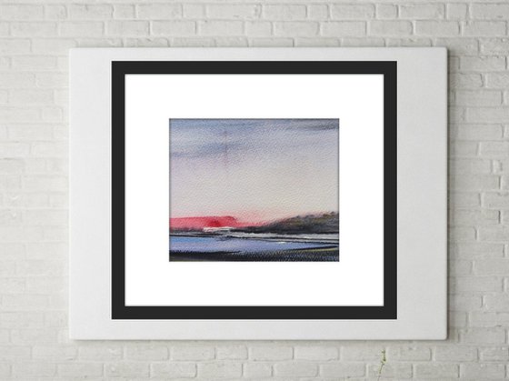 SETTING SUN BORTHWEN ANGLESEY. Small Original Watercolour Seascape Painting.