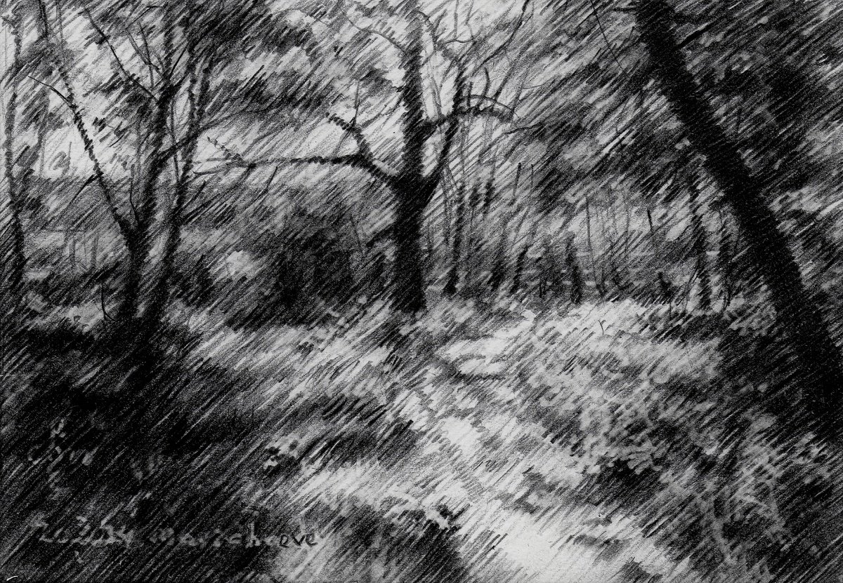 Impressionistic Landscape Pencil Drawing By Corne Akkers, 6 X 4, Mariahoeve - 03-05-24, Original Artwork