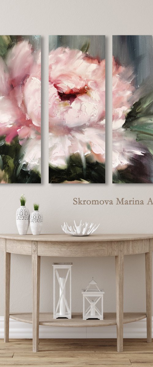 ROYAL PEONY 3 SET - Set of 3 beautiful flowers. Cameo. Pale. Abstract. Fabulous. Congo pink. Lush peony. by Marina Skromova