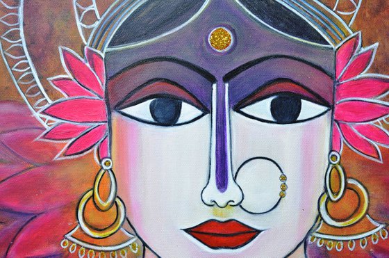 Goddess Lakshmi the giver of wealth and prosperity painting on canvas