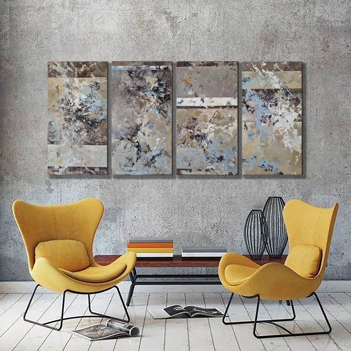 Abstract Oil Painting By Natalia Yampolskaia, 55 X 26", Parts Of Time, Original Artwork