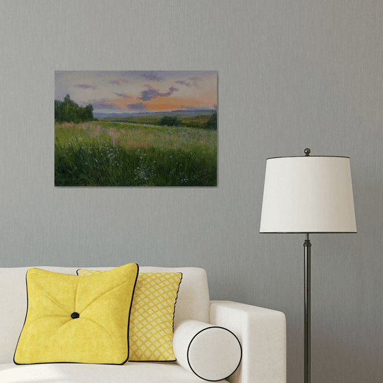 Field of flowers on sunrise