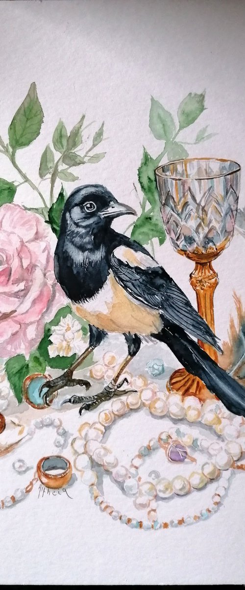 The magpie and its treasures by Martine Vinsot