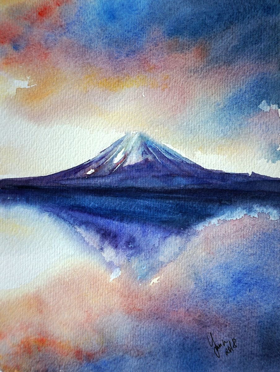 Mountain Fuji ORIGINAL Watercolor Artwork by Yana Shvets
