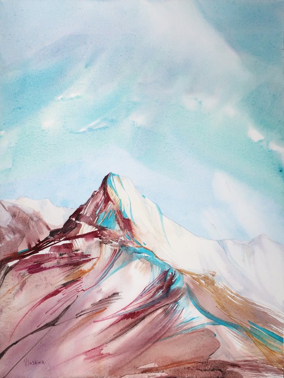 Mountain Everest. Mixed media landscape