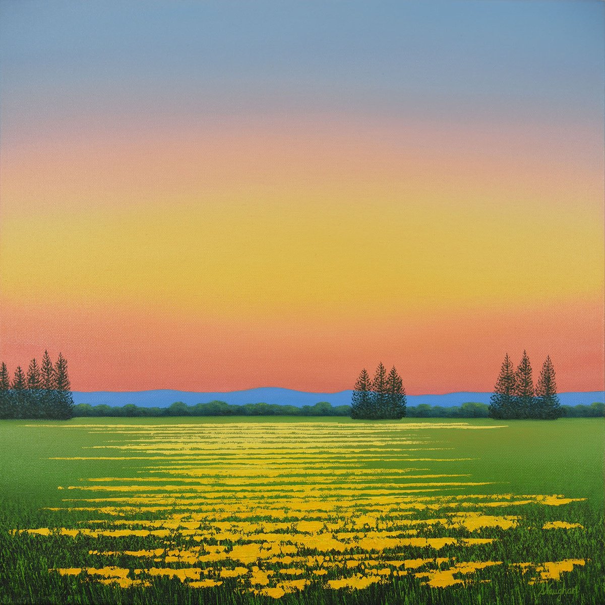 Impressionistic Landscape Oil Painting By Suzanne Vaughan, 20 X 20", Yellow Spring Flowers, Original Artwork