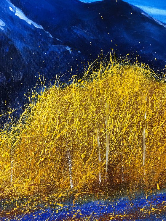 Large abstract landscape painting on canvas, Fall, Aspens