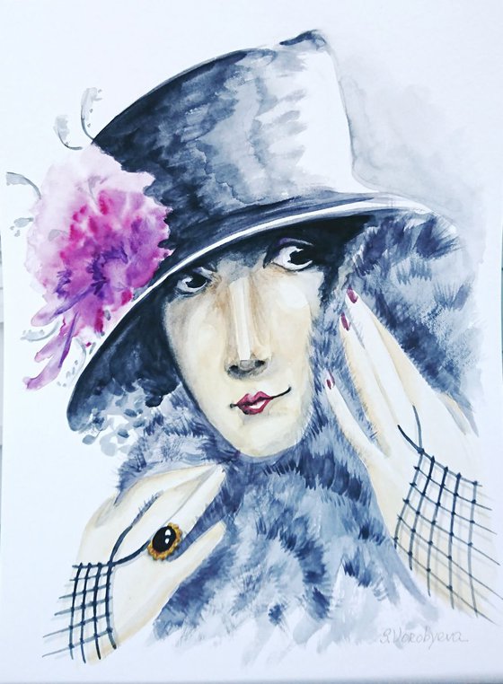 Unknown lady. Watercolor portrait painting.