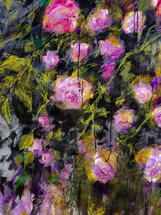 Roses, again and again ! Expressionistic vibrant painting - modern floral - contemporary decorative - LARGE UNSTRETCHED ARTWORK ON PAPER