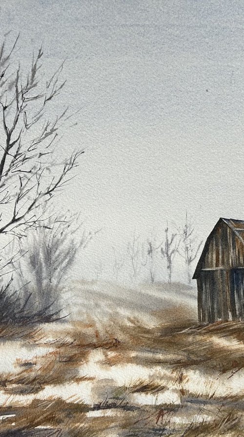 Old barn winter scene by Alina Karpova