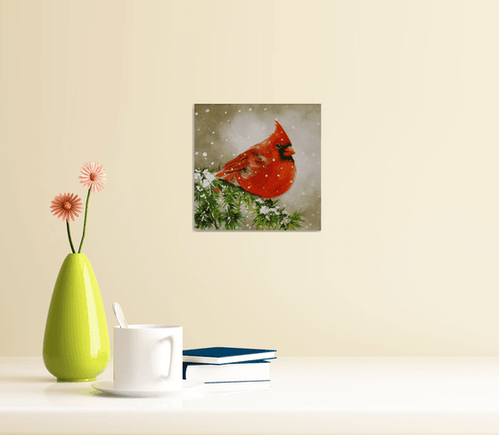 Christmas cardinal painting