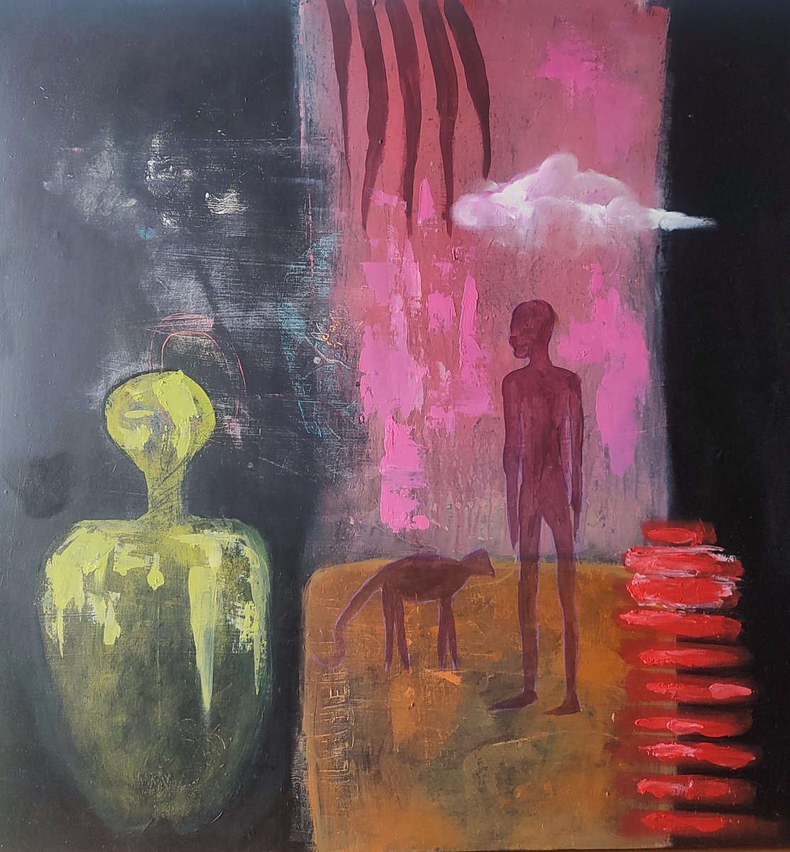 Surrealistic Landscape Acrylic Painting By Kira K. Sadian, 28 X 28", Magic Place, Original Artwork