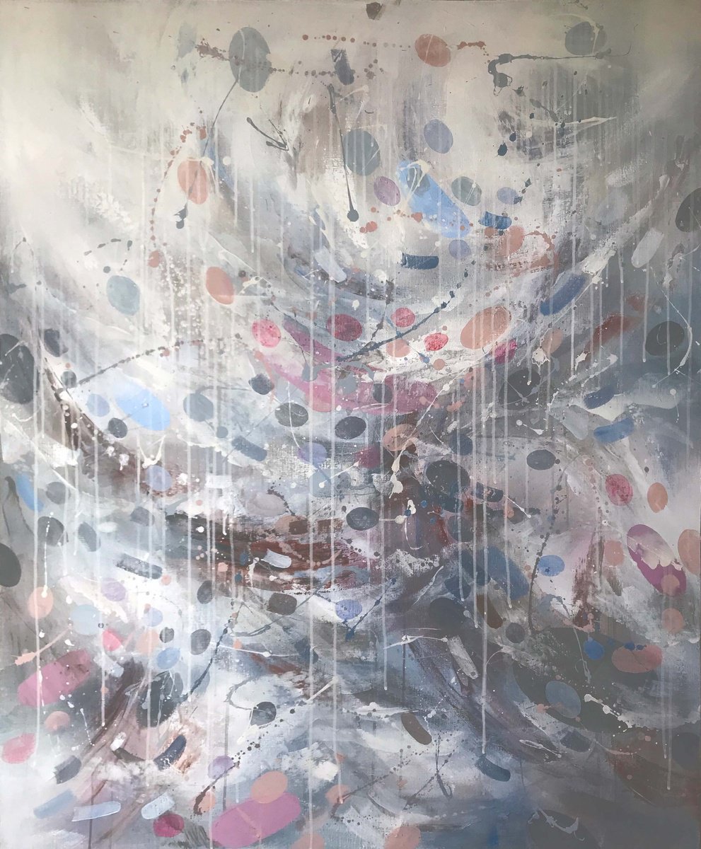 Impressionistic Abstract Acrylic Painting By Galina Poloz, 39 X 47, Sun Drops., Original Artwork