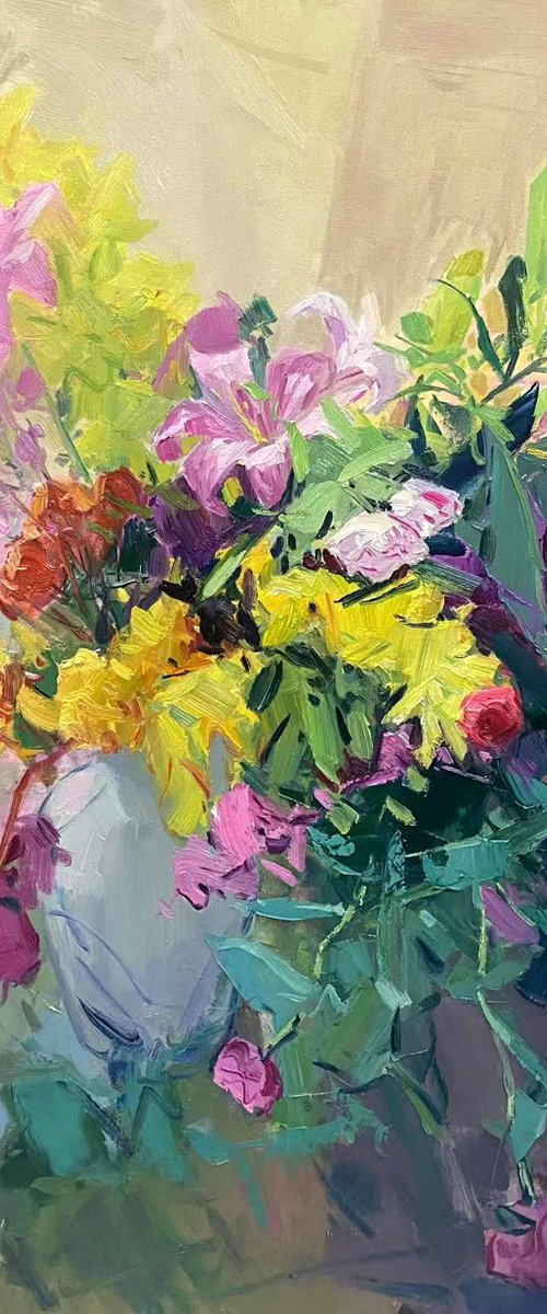 Still life oil painting:flowers by Kunlong Wang