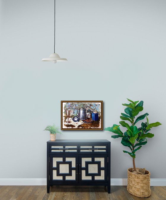 Blue Jar and Silver Service