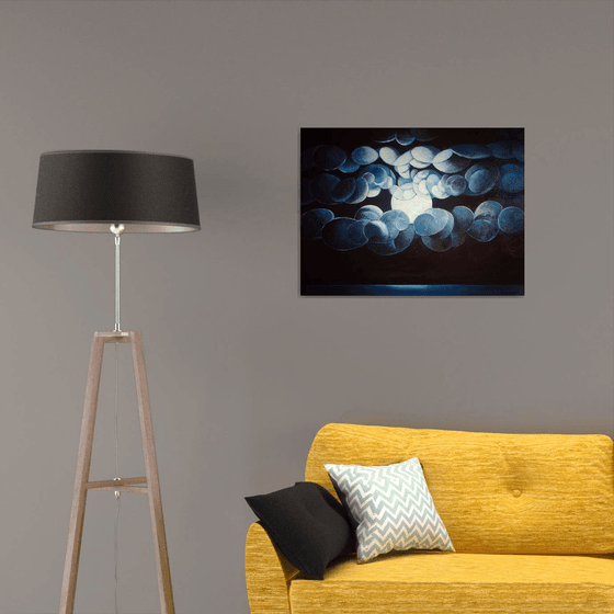 Moonlight (60x80cm, cubism, oil painting, ready to hang)