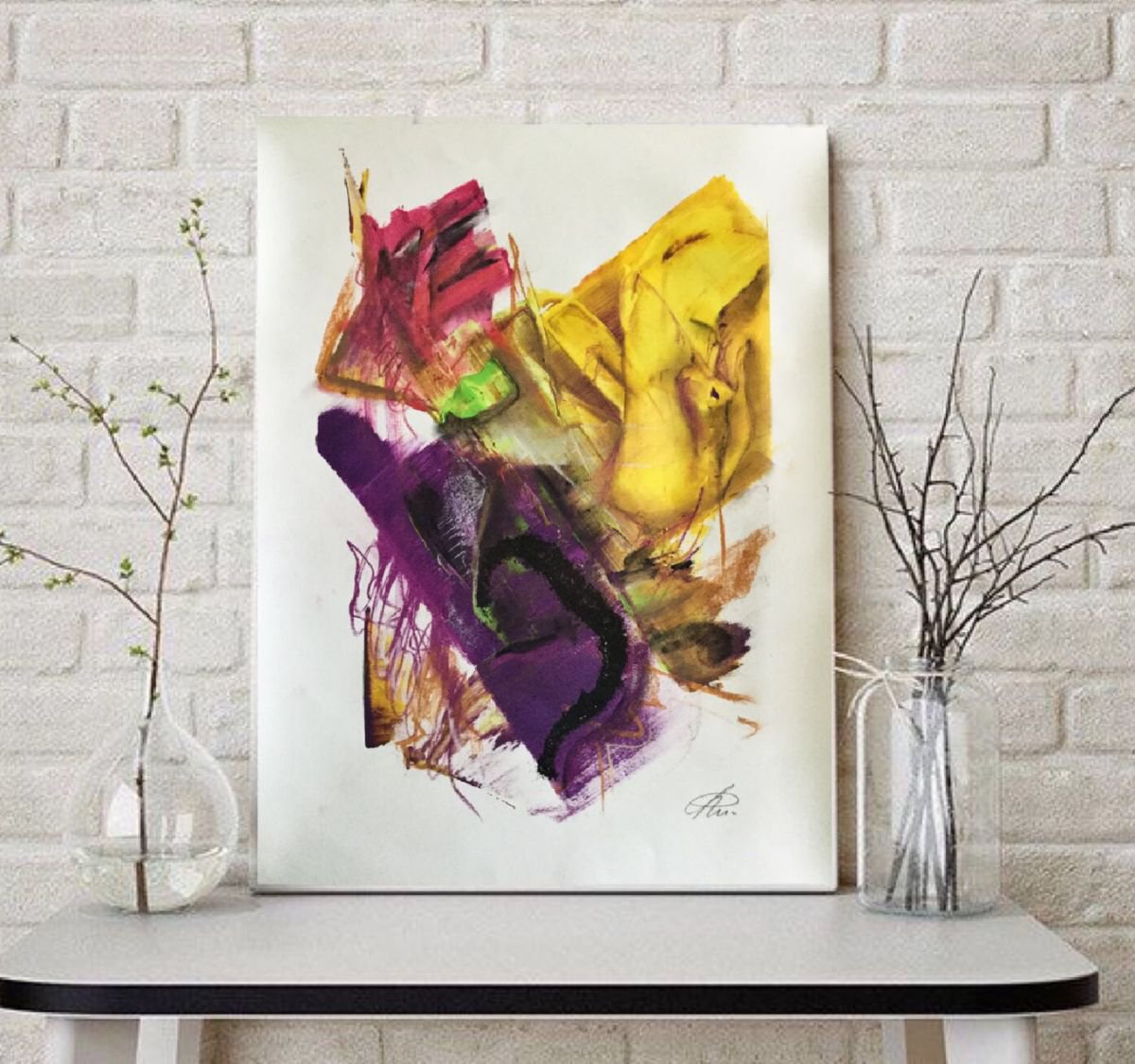 Expressive Abstract Acrylic Painting By Roberta Cervelli, 17 X 24", Abstract #242030, Original Artwork