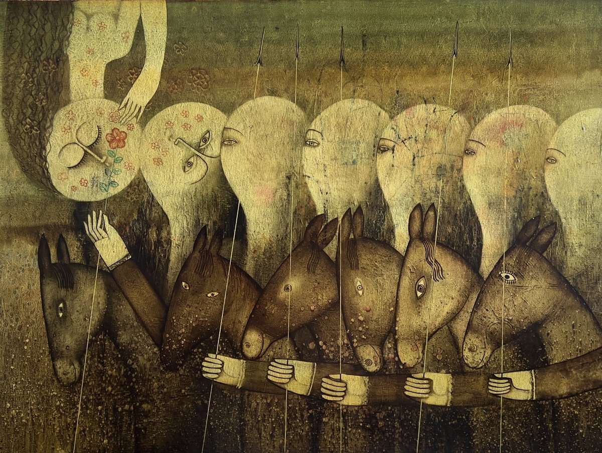 Surrealistic Portrait Oil Painting By Armen Vahramyan, 31 X 24, The Love Of A Knight, Original Artwork