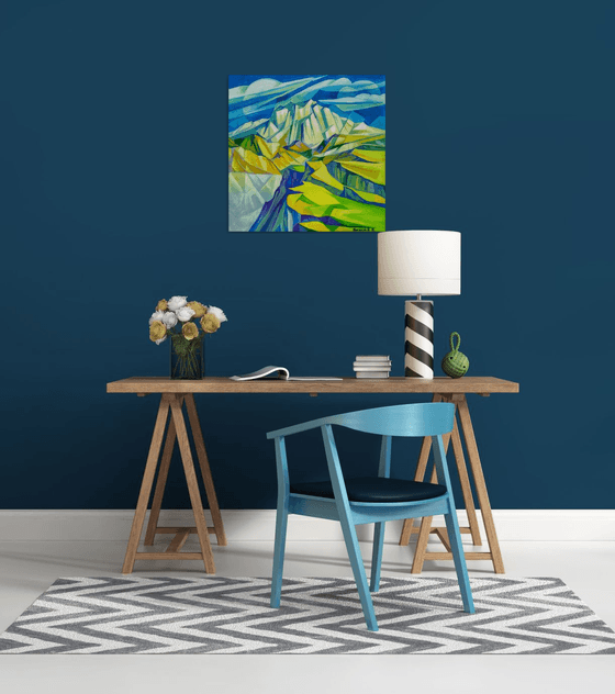 Cubism - Mountains (60x60cm, cubism, oil painting, ready to hang)
