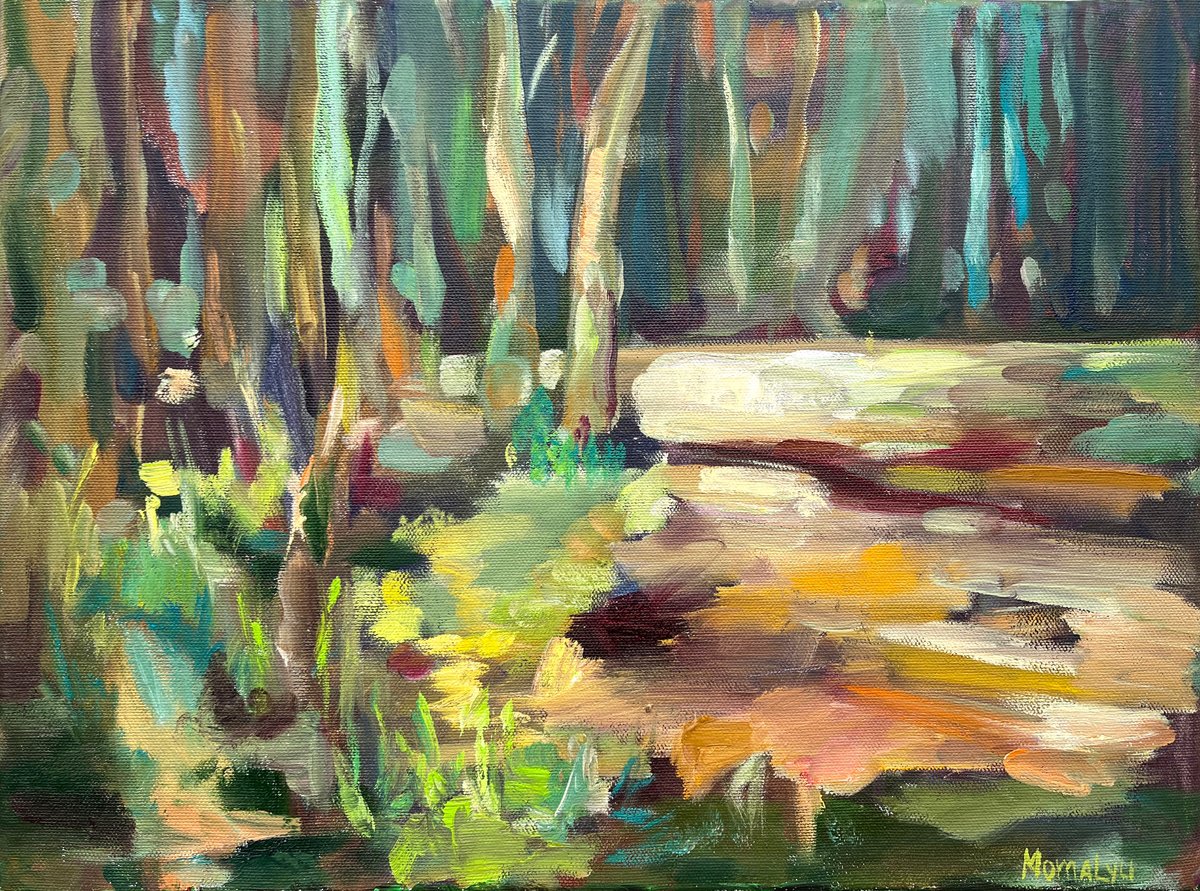 Impressionistic Landscape Oil Painting By Momalyu, 16 X 12", Forest Bathing. Shinrin Yoku., Original Artwork