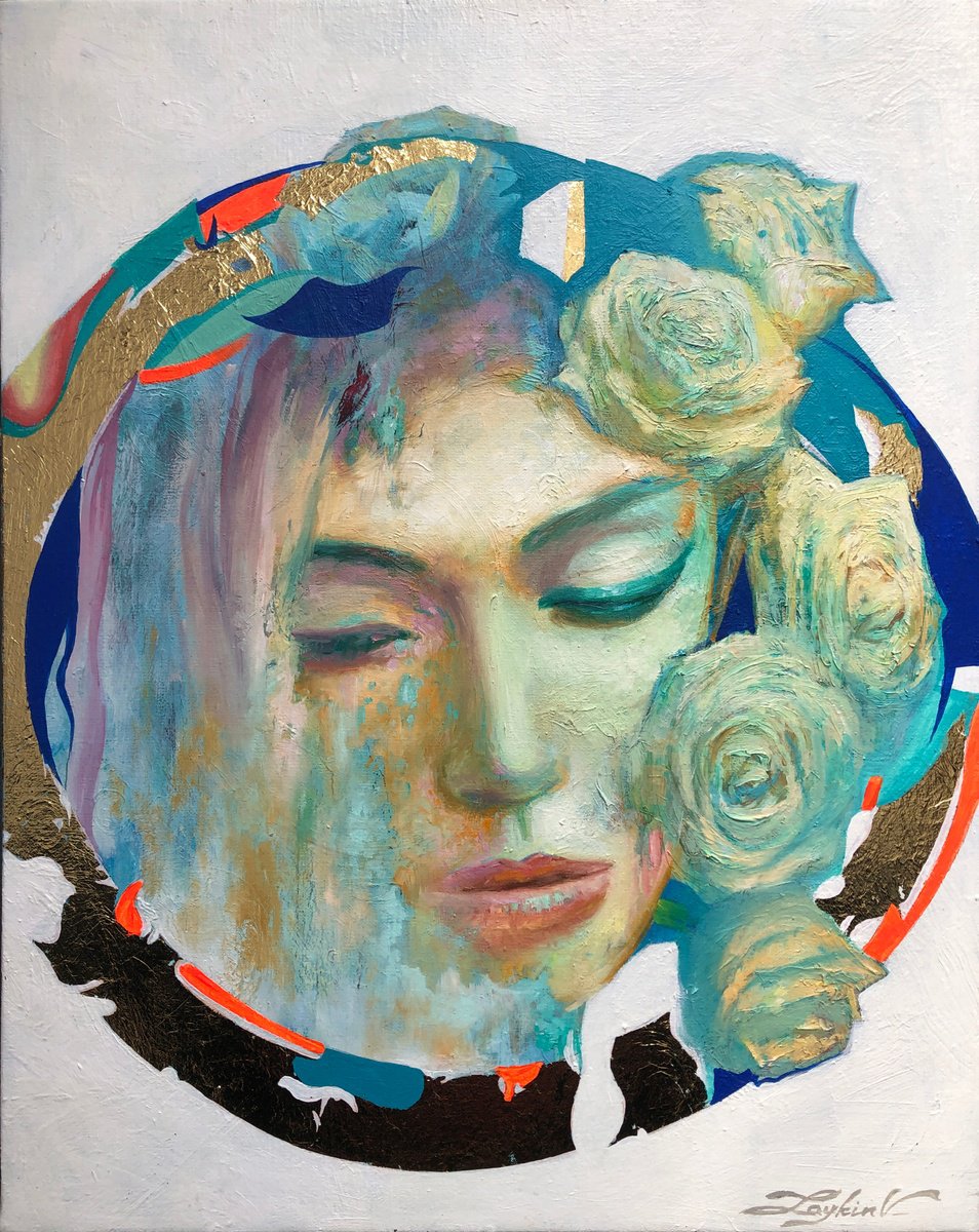 Abstract Portrait Oil Painting By Viacheslav Zaykin, 18 X 21", Psyche., Original Artwork