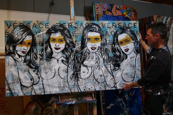 Parading - Girls Light Up 190cm x 100cm Huge Industrial Texture Urban Pop Art