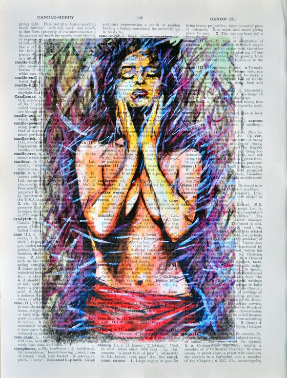 Feel The Beauty - Collage Art on Large Real English Dictionary Vintage Book Page