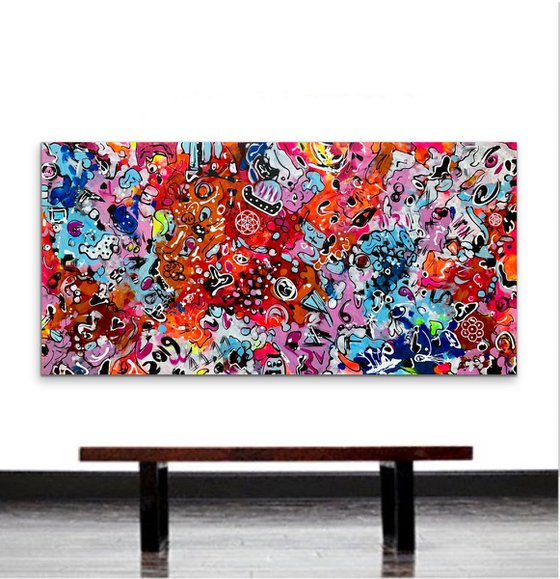 71''x 35''(180x90cm),Life in Colors 9, urban ,pop art ready to hang, colorful canvas art  - xxxl art - abstract art painting- extra large art- mixed media