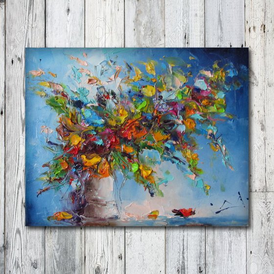 wild flowers 3, Oil Painting, Free Shipping