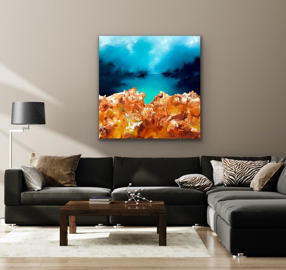 Realm of illusioned seas - Abstract Landscape - 90cm x 90cm