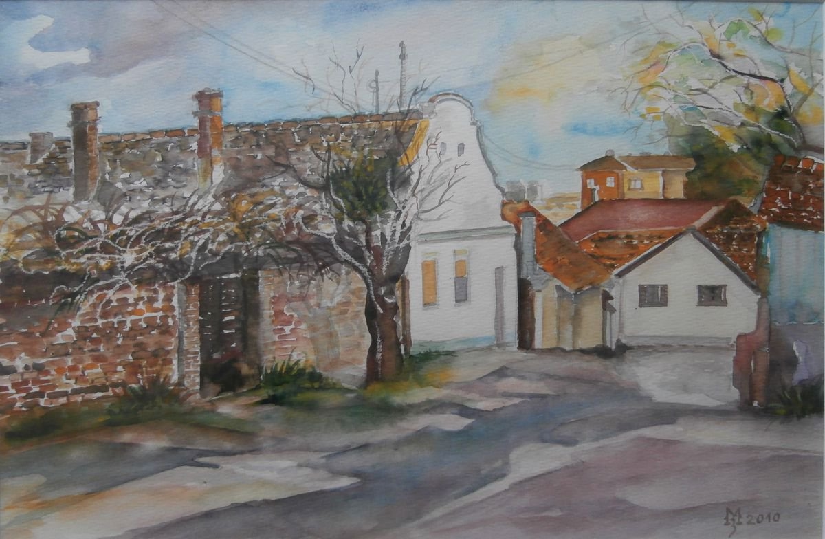 Impressionistic Cityscapes Watercolour By Zoran Mihajlovic Muza, 14 X 9", Old House, Original Artwork