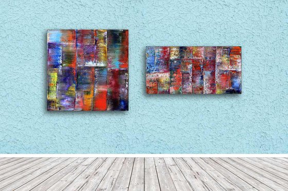 "Stone Cold Series" - SPECIAL PRICE + FREE USA SHIPPING - Original Extra Large PMS Abstract Diptych Oil Paintings On Canvas - 66" x 30"