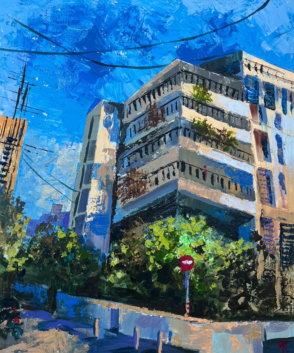 Impressionistic Cityscapes Acrylic Painting By Maria Kireev, 20 X 24", Concrete & Light, Original Artwork