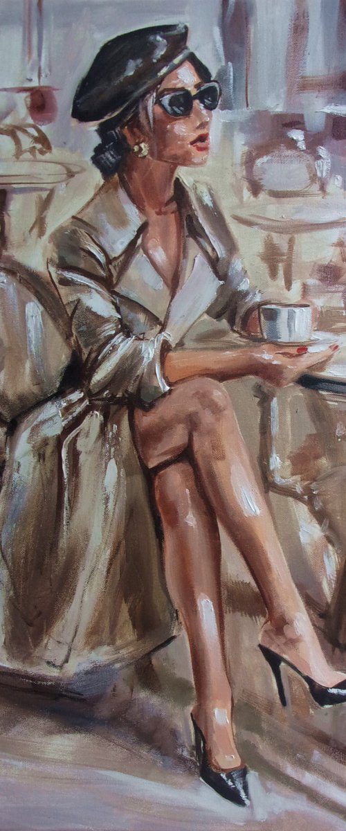 " DRINKING COFFEE IN A PARISIAN CAFE " by Monika Luniak