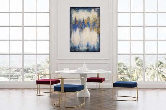 "A chill in the air" Large Abstract Acrylic Artwork Textured Painting White And Blue Art Vertical Large Modern Art