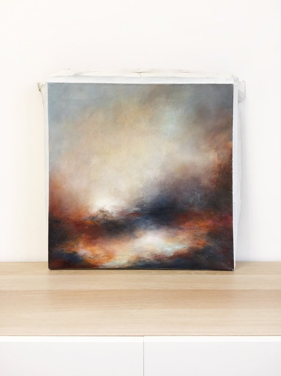 Warm hills 50X50 sm - Sky landscape orange red splash fantasy original acrylic painting landscape gift modern. Original acrylic painting. urban art office art decor home decor gift idea 2020