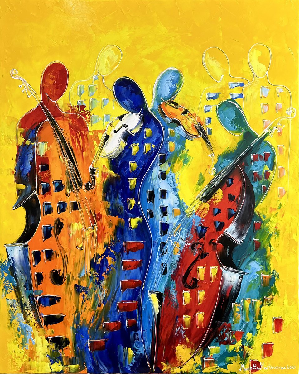 Abstract Oil Painting By Marieta Martirosyan, 31 X 39", Musical Sun, Original Artwork