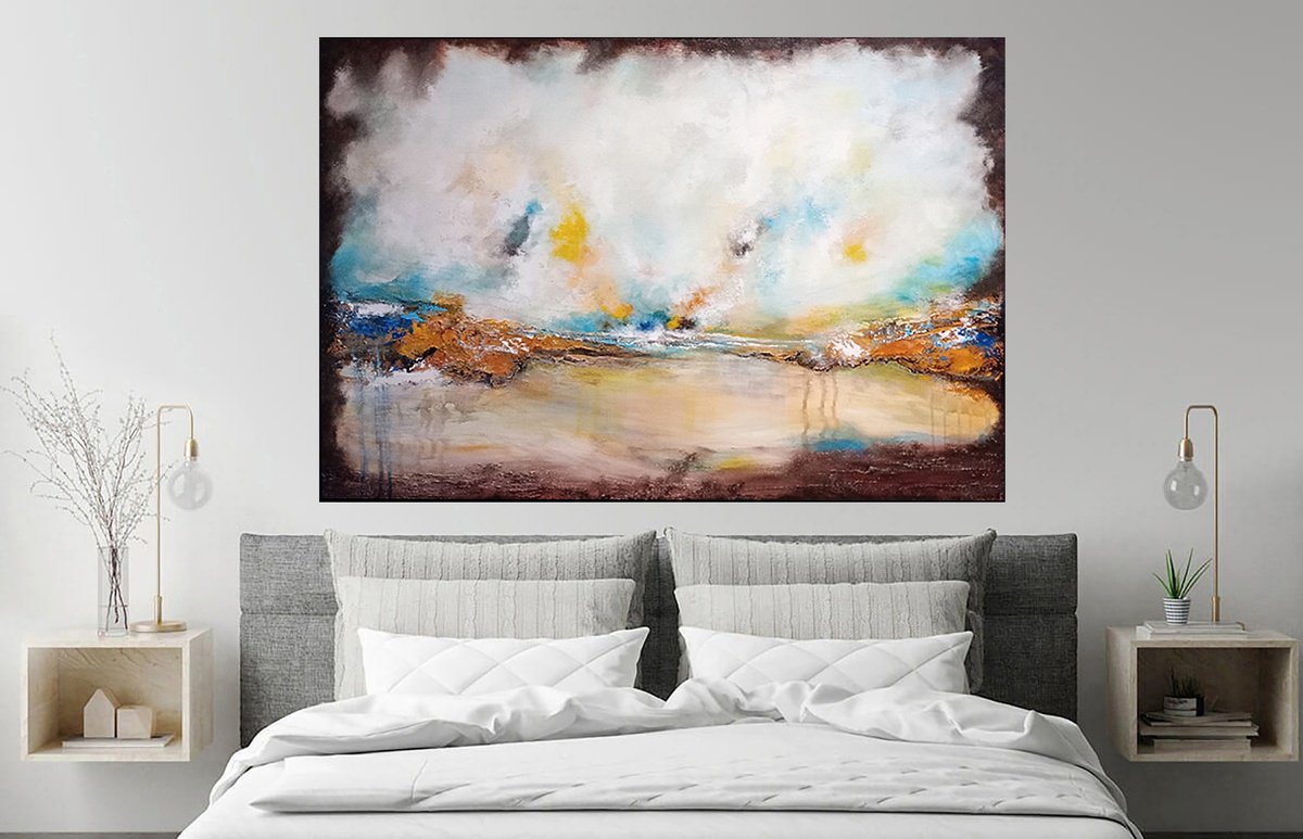 Expressive Landscape Acrylic Painting By Susan Wooler, 47 X 31", Xxl By The Coast, Original Artwork