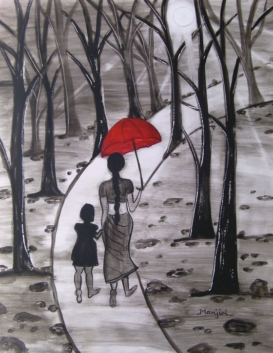 Walking in Sunshine black and White umbrella art