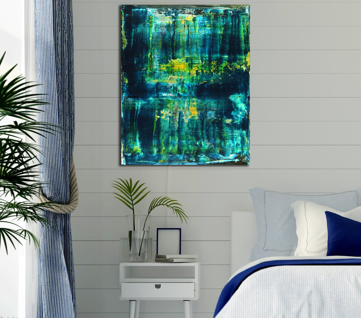 Abstract Acrylic Painting By Nestor Toro, 16 X 20", Emerald Forest Spectra 2, Original Artwork