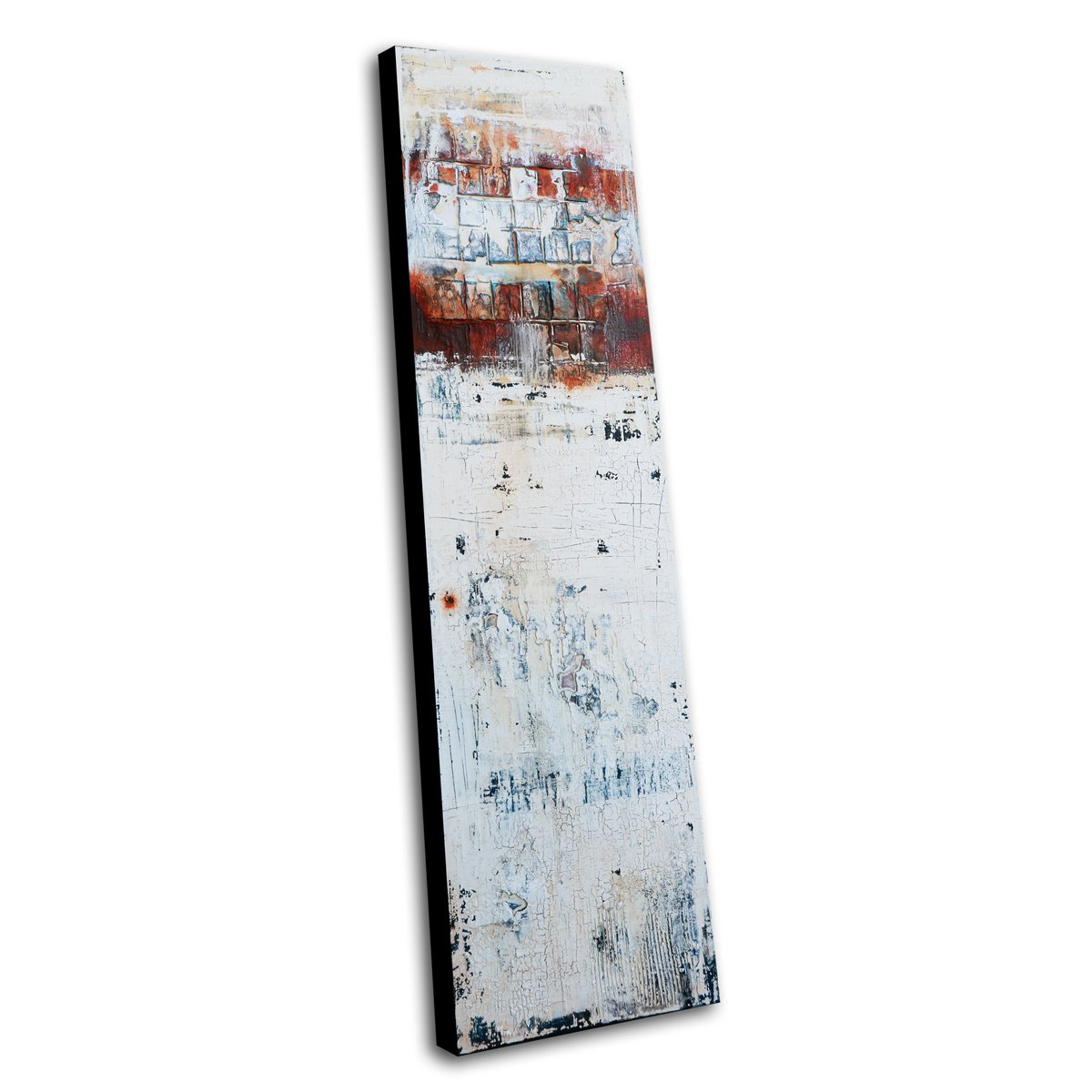 MISSING PARTS * 40 x 140 CMS * ABSTRACT ACRYLIC PAINTING ON CANVAS * WHITE * RUST by Inez Froehlich