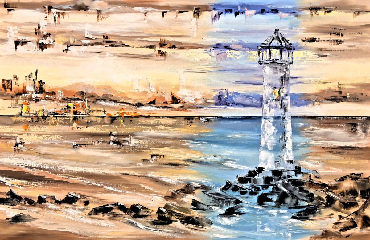 Colorless Lighthouse, XXLarge, oil on linen 140 x 90 cm by Tanya Stefanovich