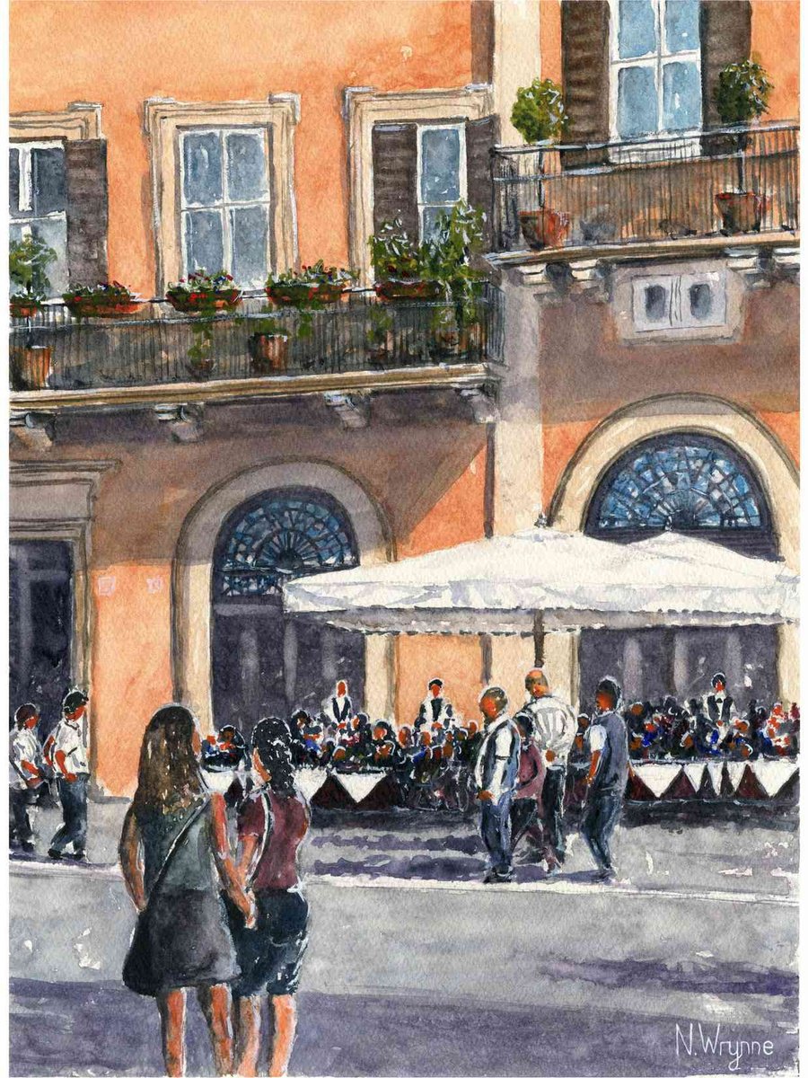 Impressionistic Cityscapes Watercolour By Neil Wrynne, 11 X 15", Dining Al Fresco, Original Artwork