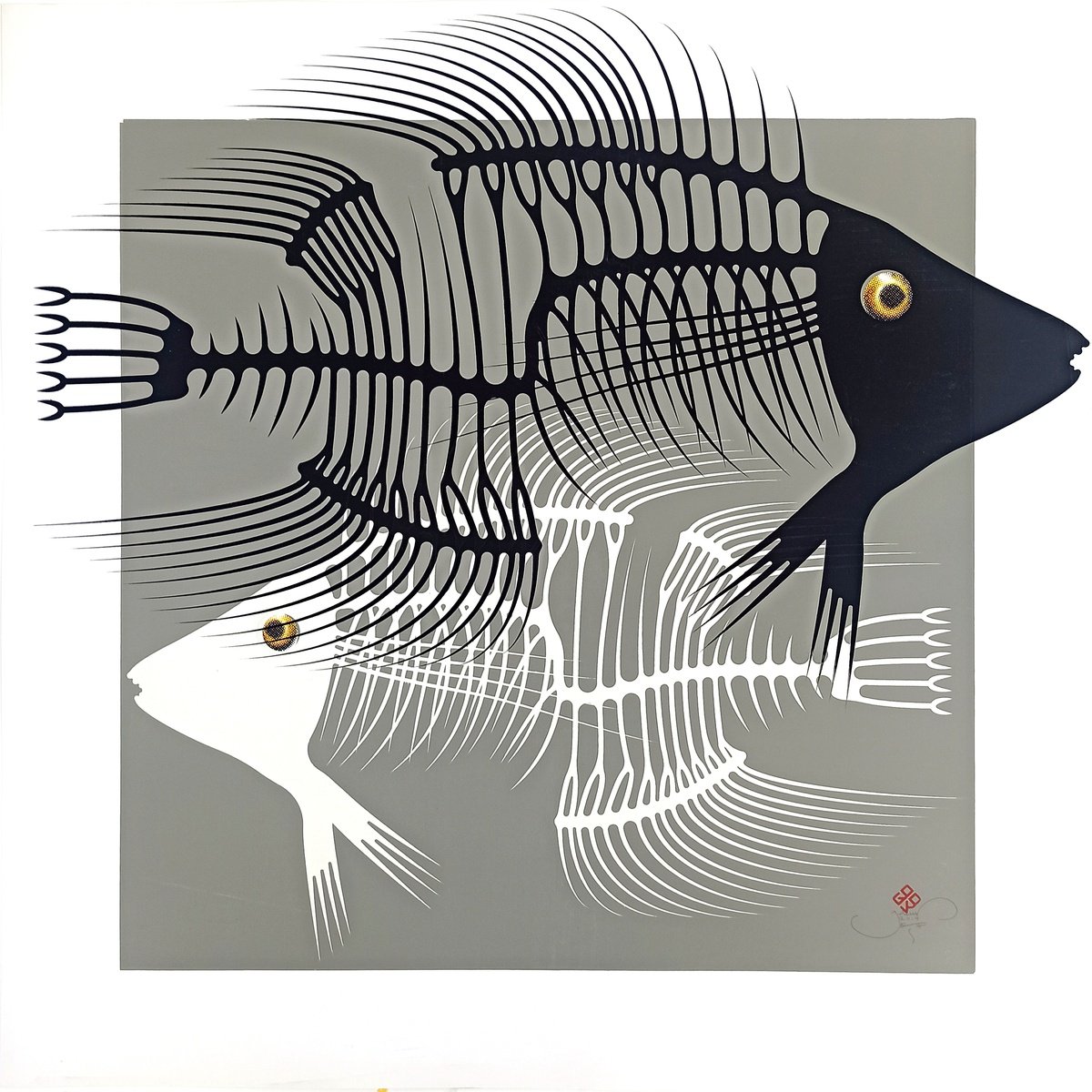 Abstract Animal Screenprint By Gokhan Okur, 28 X 28, Fishbone 03, Original Artwork