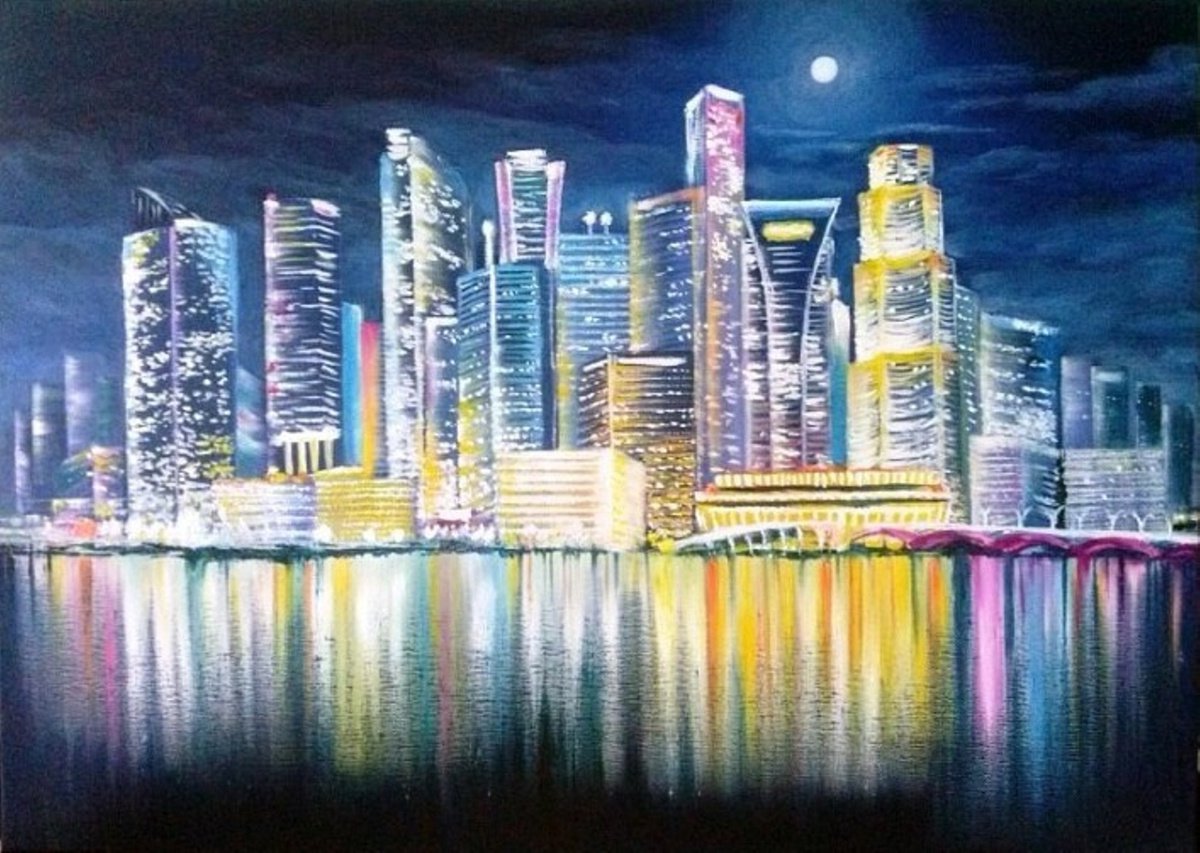 Night City lights. Framed. by Elena Mosurak