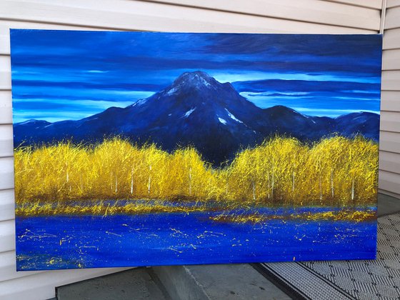 Large abstract landscape painting on canvas, Fall, Aspens
