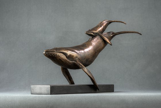 Whale and Calf Bronze Resin