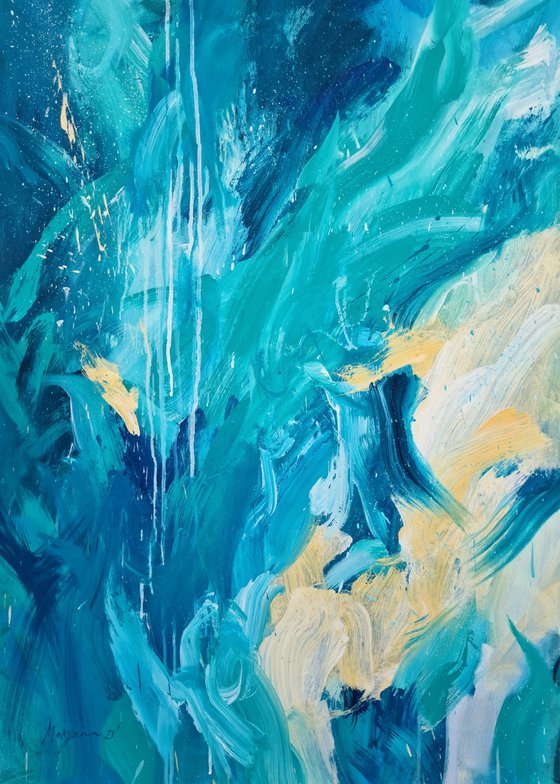 California Vibe. Abstract turquoise painting.