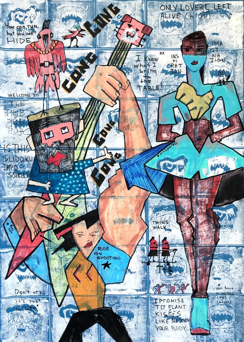 Urban And Pop Portrait Acrylic Painting By Gurgen Arutunyan, 20 X 28, Gong Gong Gong, Original Artwork