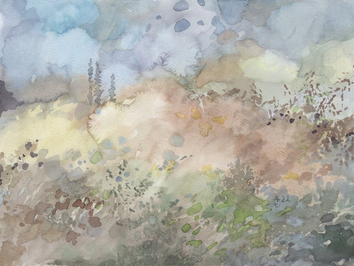 Impressionistic Landscape Watercolour By Jolanta Czarnecka, 16 X 12, September Meadow 3, Original Artwork